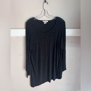 Alfani Black Long-Sleeve Scoop Neck Sparkle Tee